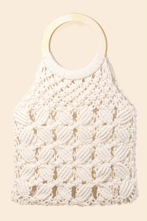 Boho Wooden Top Handle Bag