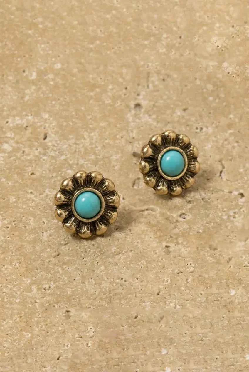 Circle Turquoise Stud Earrings