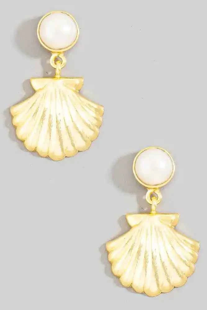 Clam Shell And Pearl Earrings