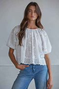 Eyelet Short Sleeve Top
