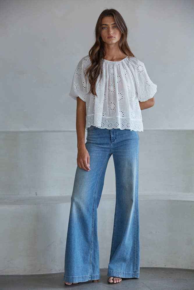 Eyelet Short Sleeve Top