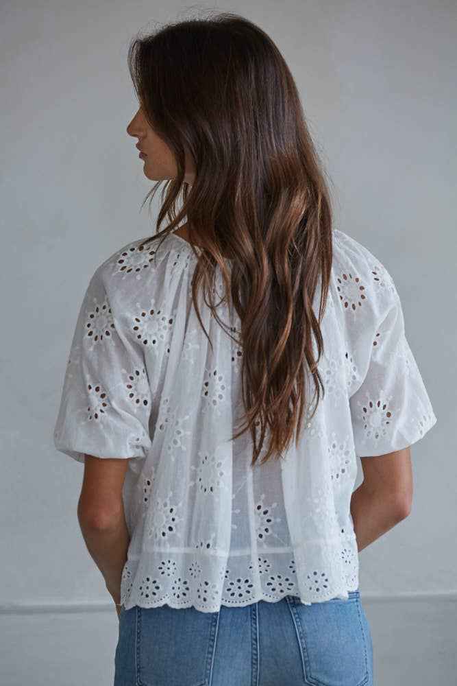 Eyelet Short Sleeve Top