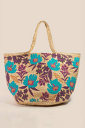Woven bag with floral pattern on a beige background