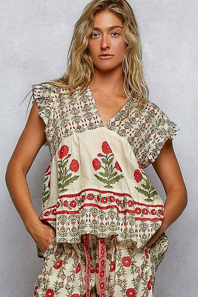 Floral Ruffle Sleeve Top