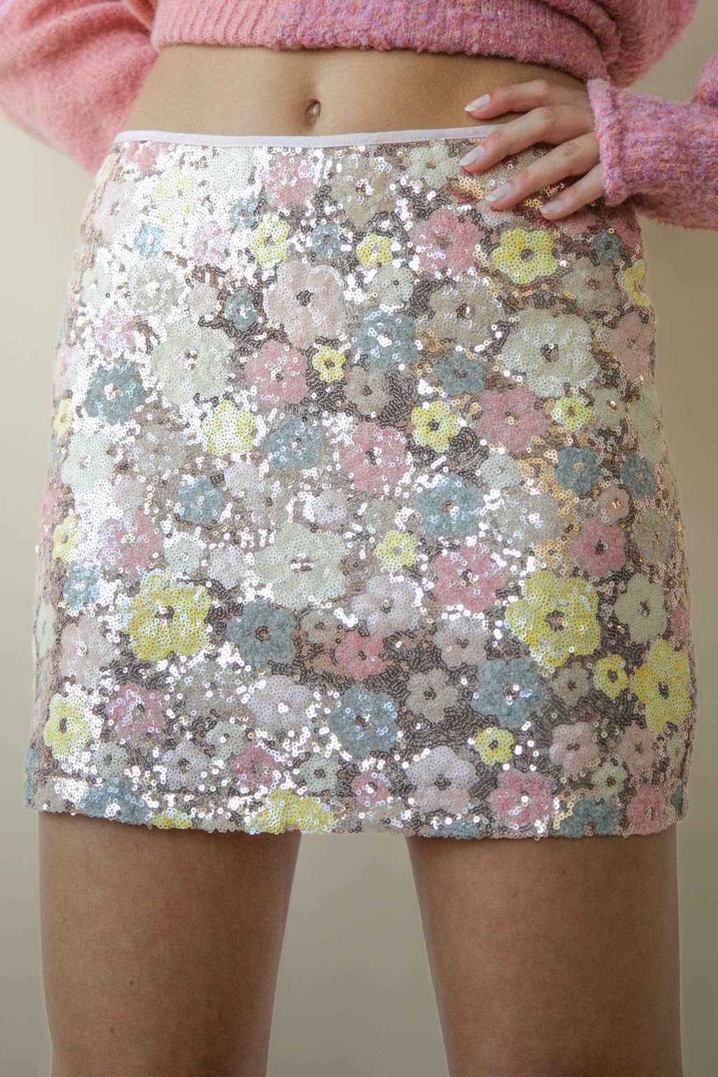 Floral Sequin Mini Skirt