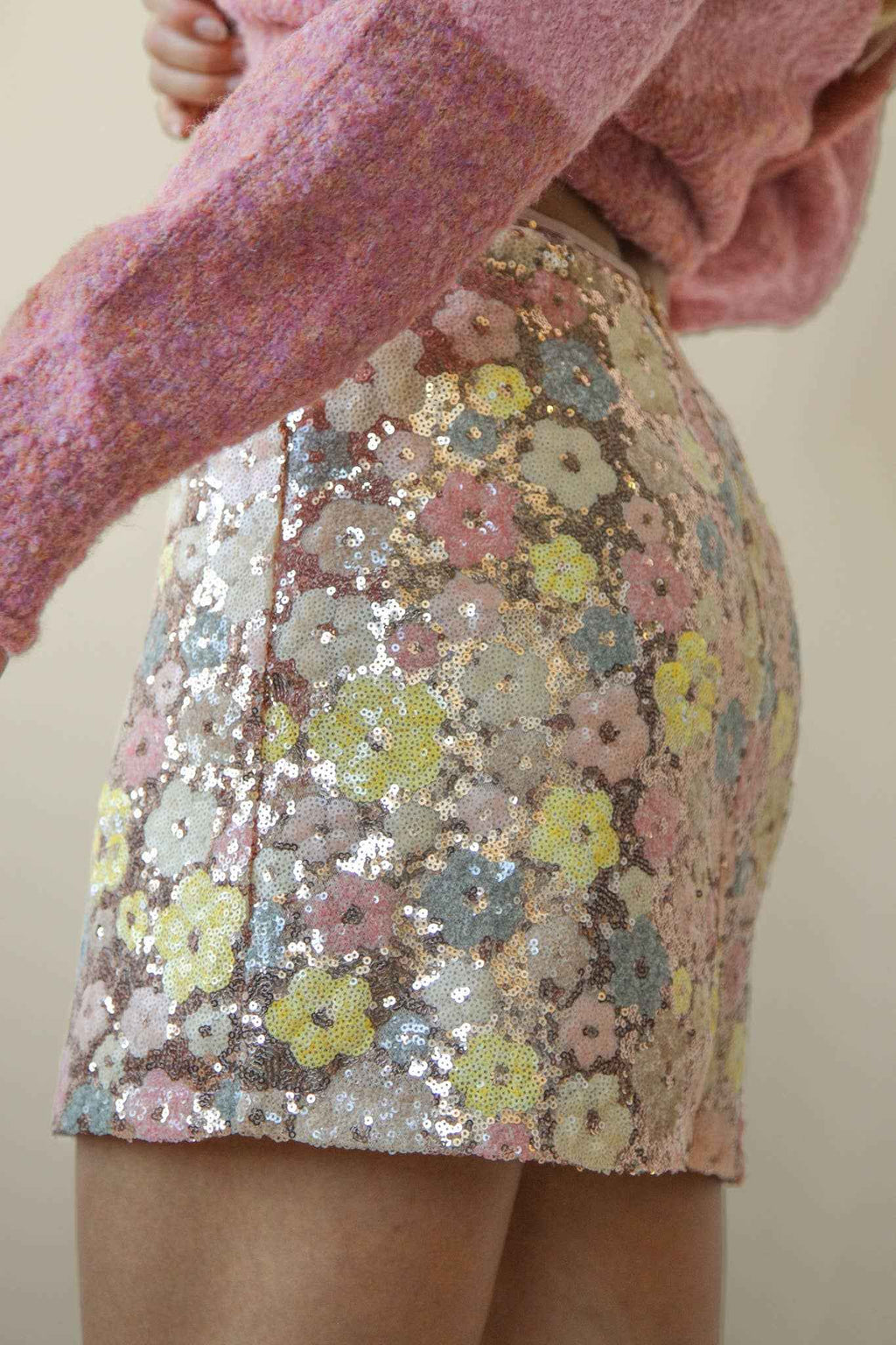 Floral Sequin Mini Skirt