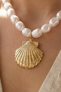 Gold Dipped Clam Pearl Beaded Necklace