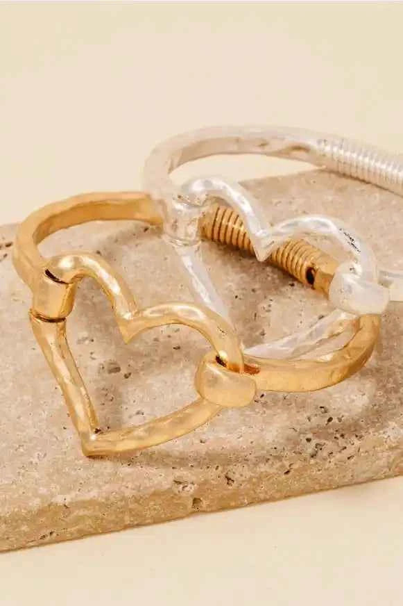 Hammered Heart Bangle Bracelet