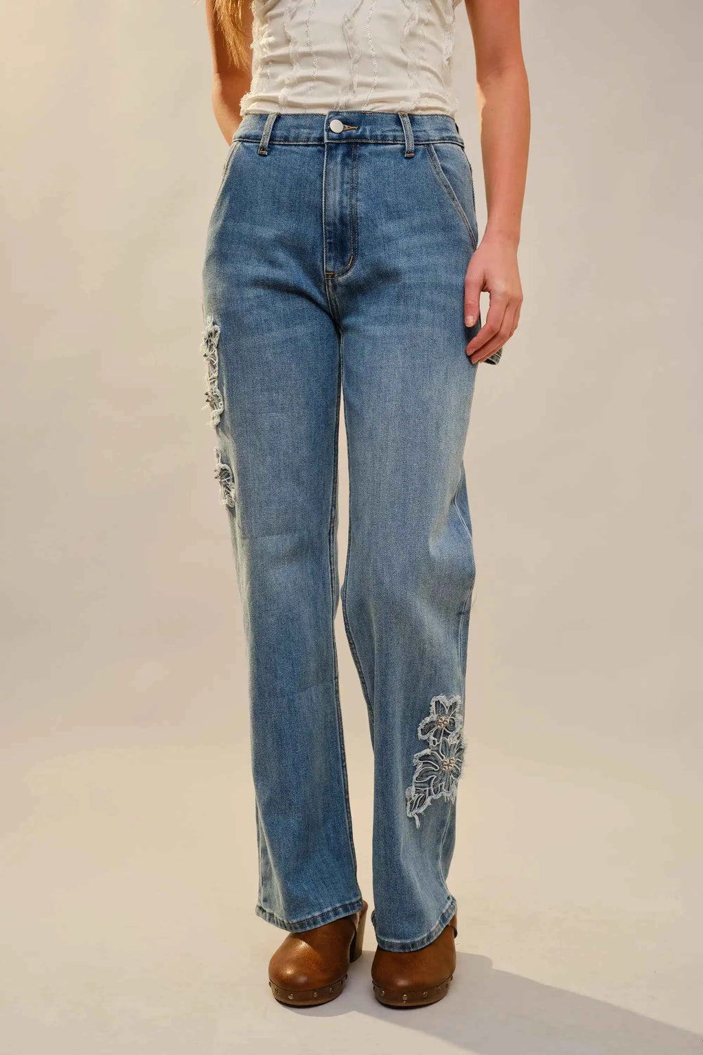 Jean with Floral Patches