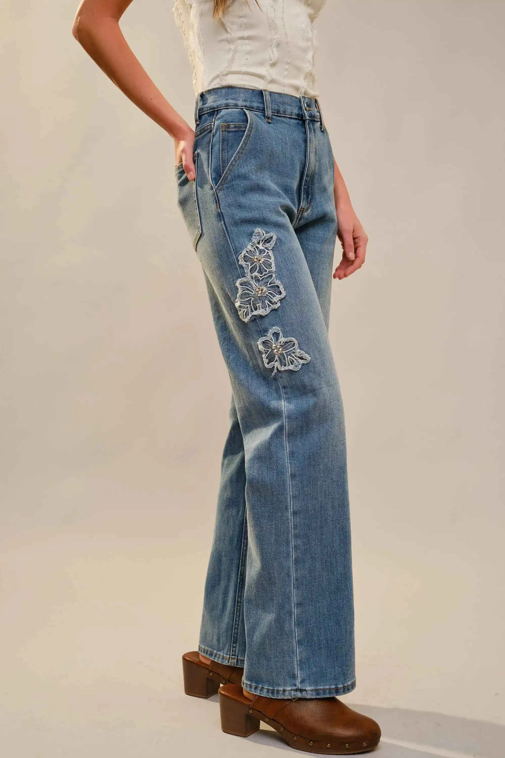 Jean with Floral Patches