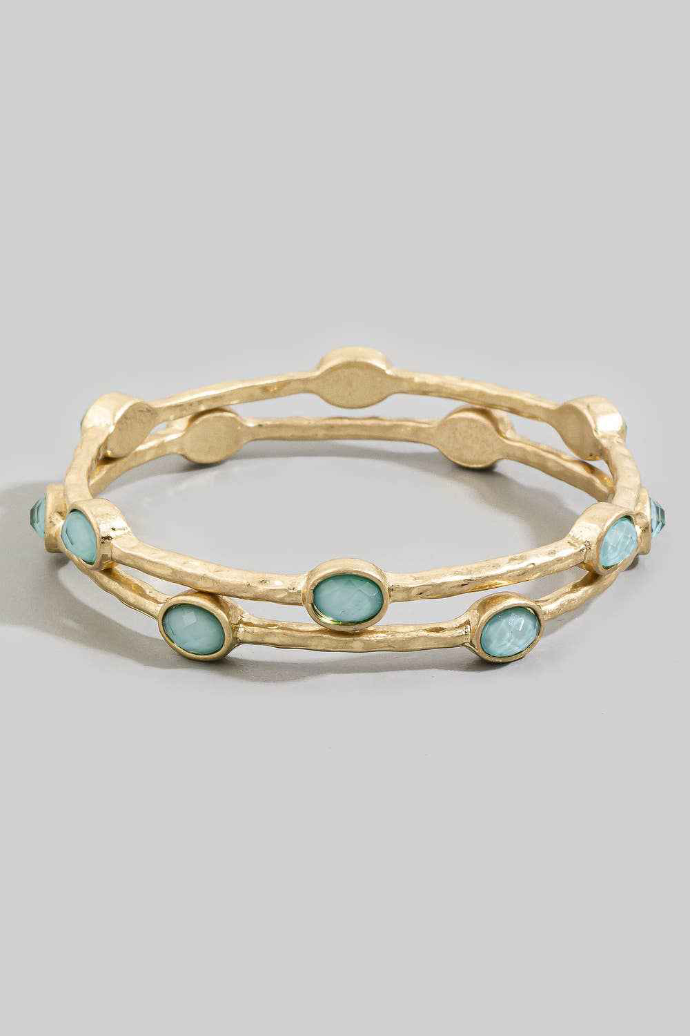 Oval Stone Hammered Bangle Set