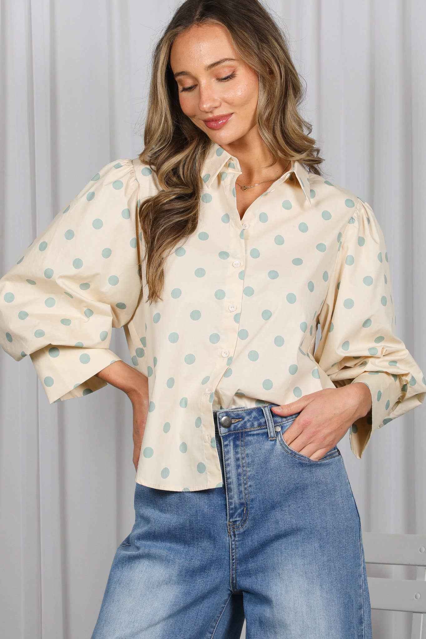 Polka Dot Puff Sleeve Top