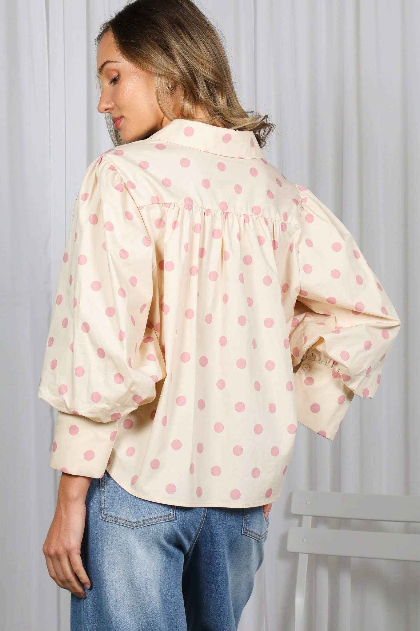 Polka Dot Puff Sleeve Top