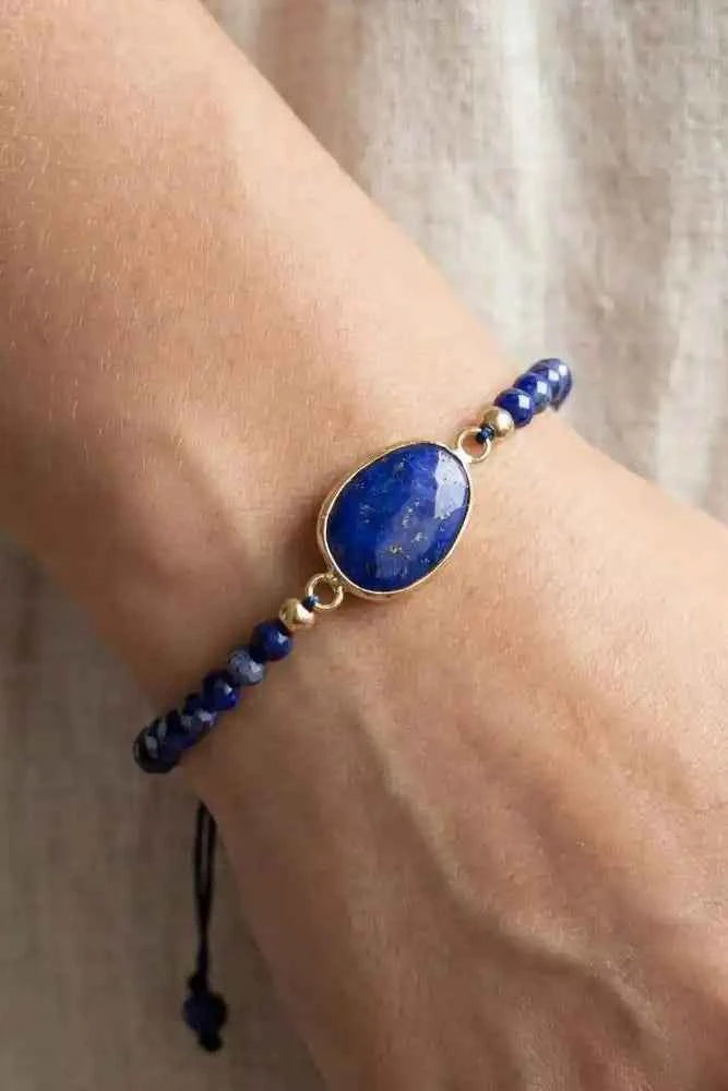 Semi Precious Oval Stone Charm Beaded Cord Bracelet