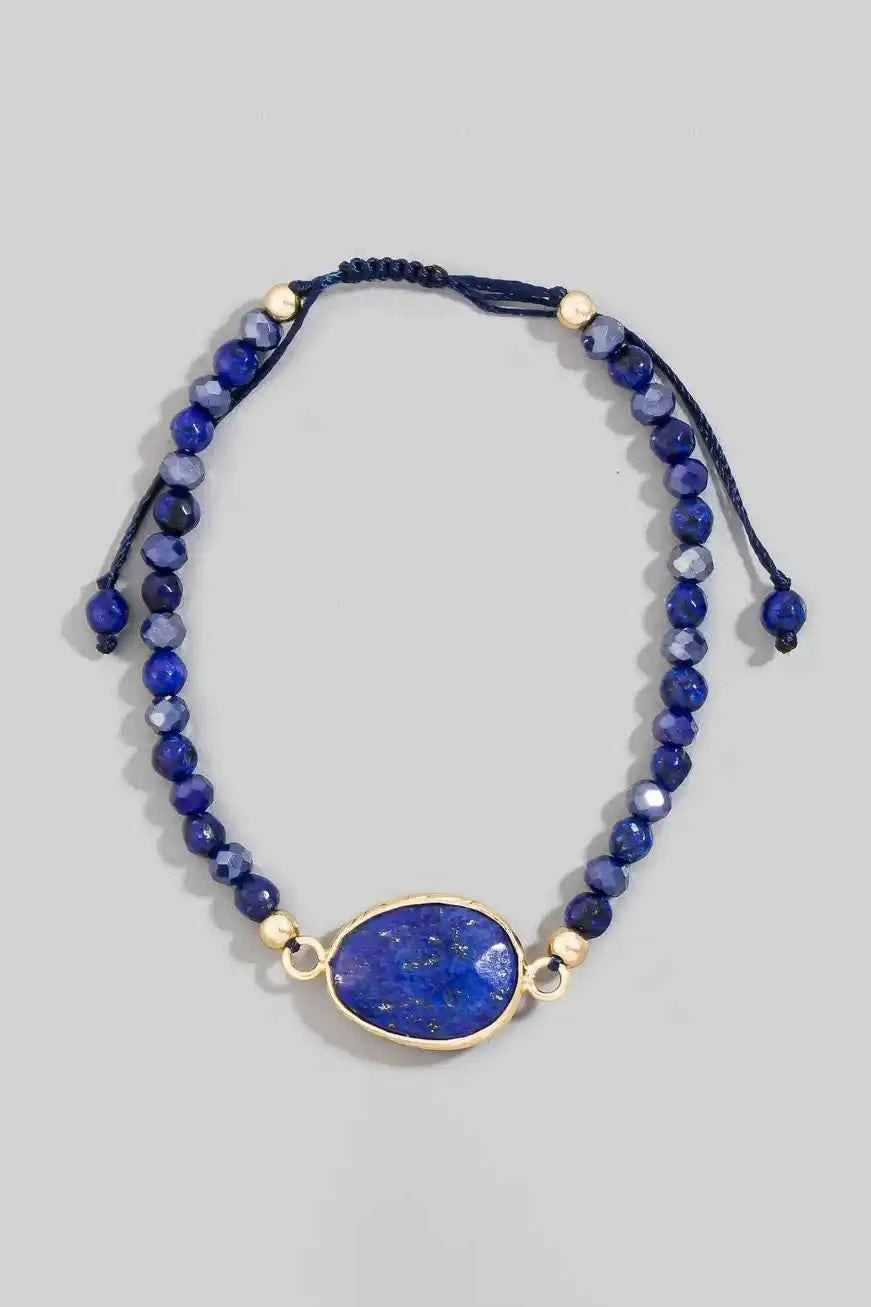 Semi Precious Oval Stone Charm Beaded Cord Bracelet