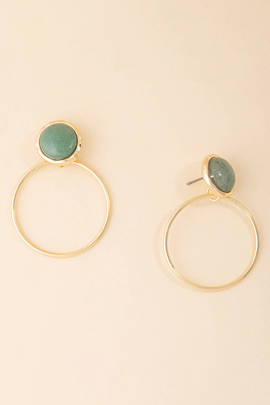 Mint Stone Open Hoop Drop Earrings