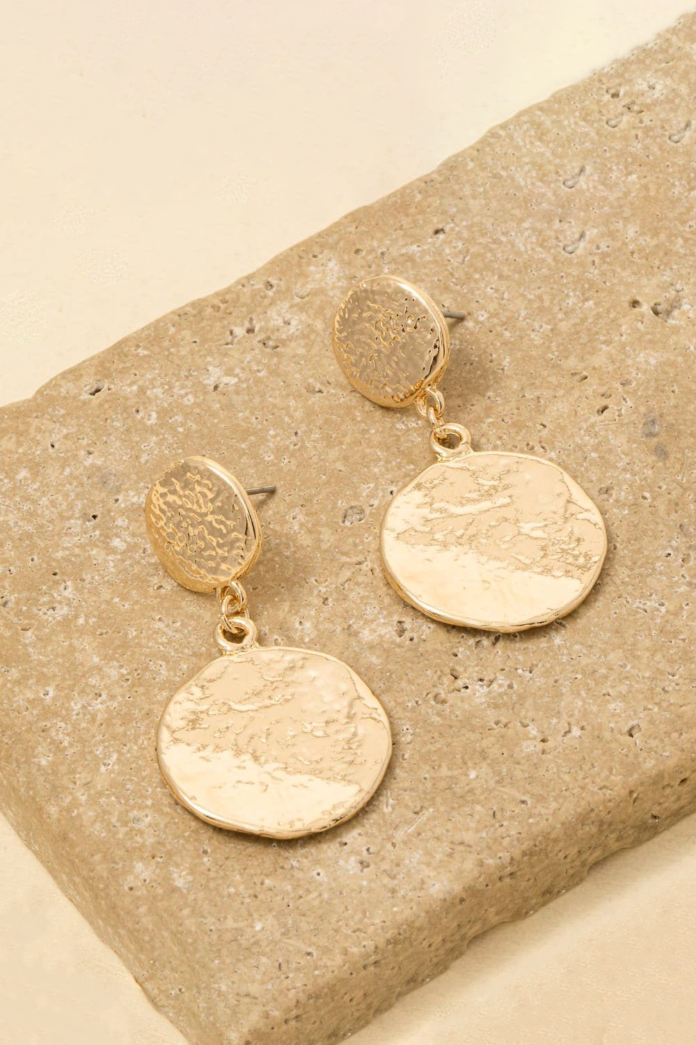 Textured Double Coins Dangle Earrings