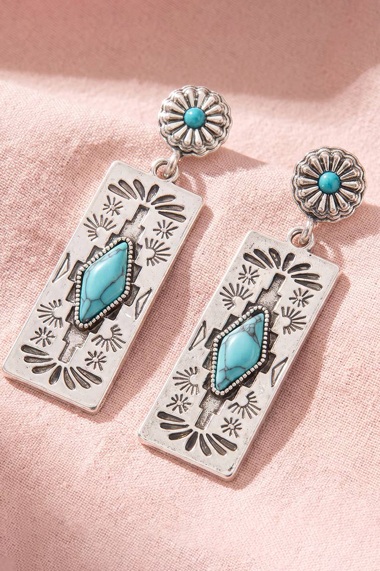 Turquoise Aztec Rectangle Drop Earrings